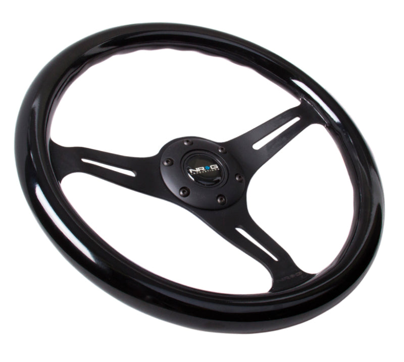 NRG Classic Wood Grain Steering Wheel (350mm) Black Paint Grip w/Black 3-Spoke Center NRGST-015BK-BK