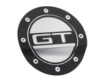 Comp Series Fuel Door; Black w/Silver Accents; GT Logo; - Drake Muscle FR3Z-6640526-GB
