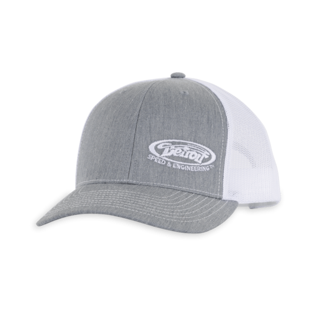Detroit Speed and Engineering Logo Curved Bill Snap-Back Hat-Heather Gray/White