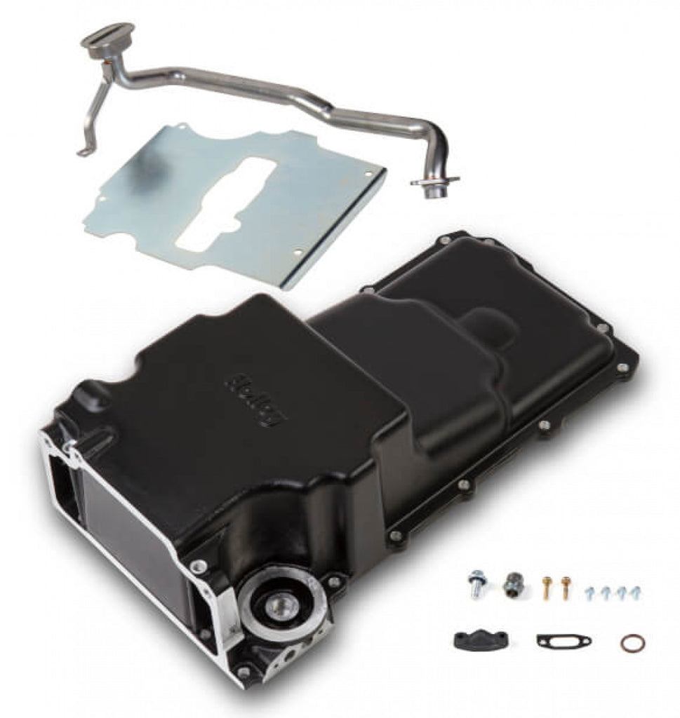 Holley GM LS Swap Oil Pan - Carbon Black Ceramic - additional front clearance