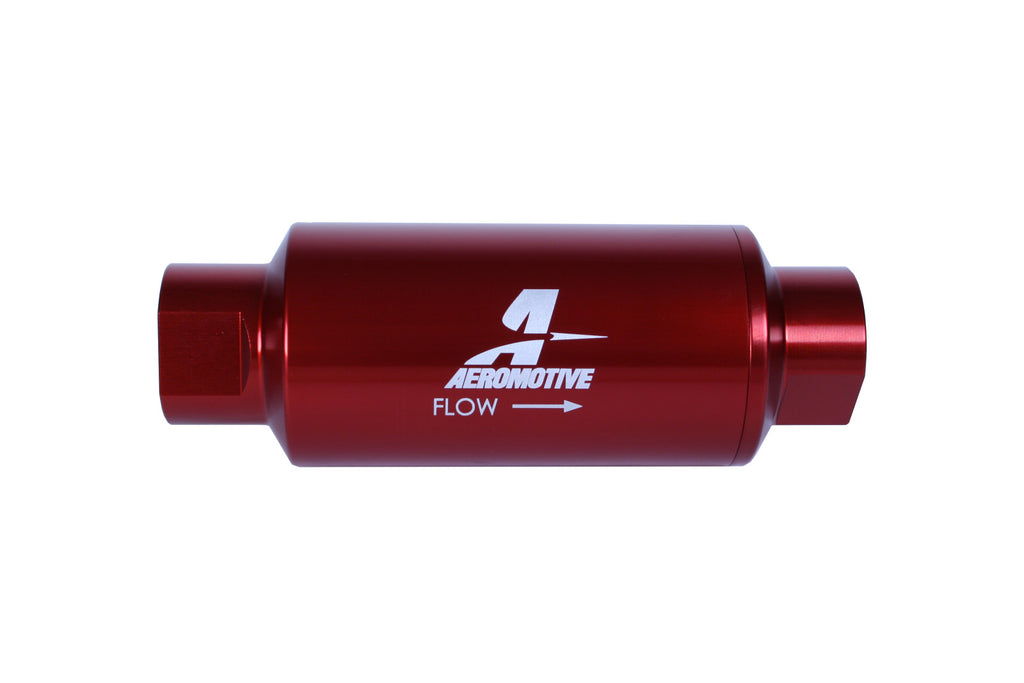 Aeromotive Filter, In-Line, 10-m Microglass Element, ORB-10 Port, Bright-Dip Red, 2" OD