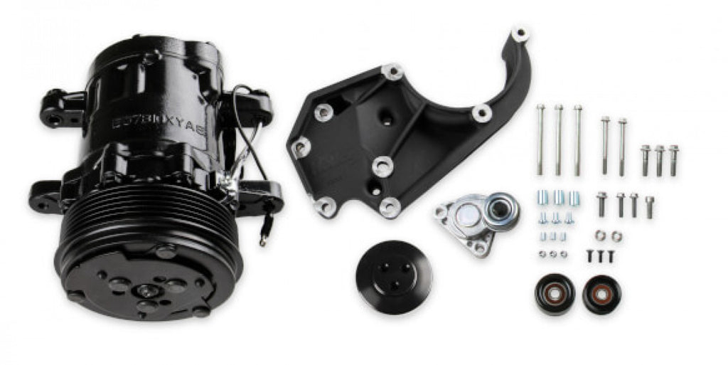 Holley LS High-Mount A/C Accessory Drive Kit - Includes SD7 A/C Compressor, Tensioner, & Pulleys- Black Finish