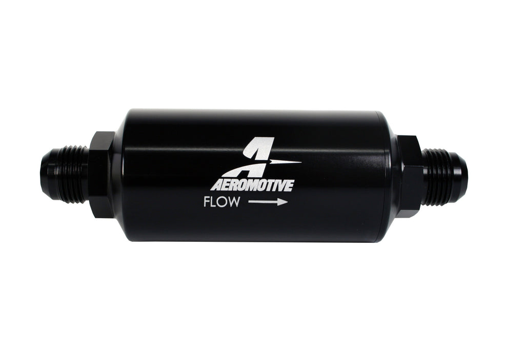 Aeromotive Filter, In-Line, 10-m Microglass Element, AN-10 Male, Bright-Dip Black, 2" OD